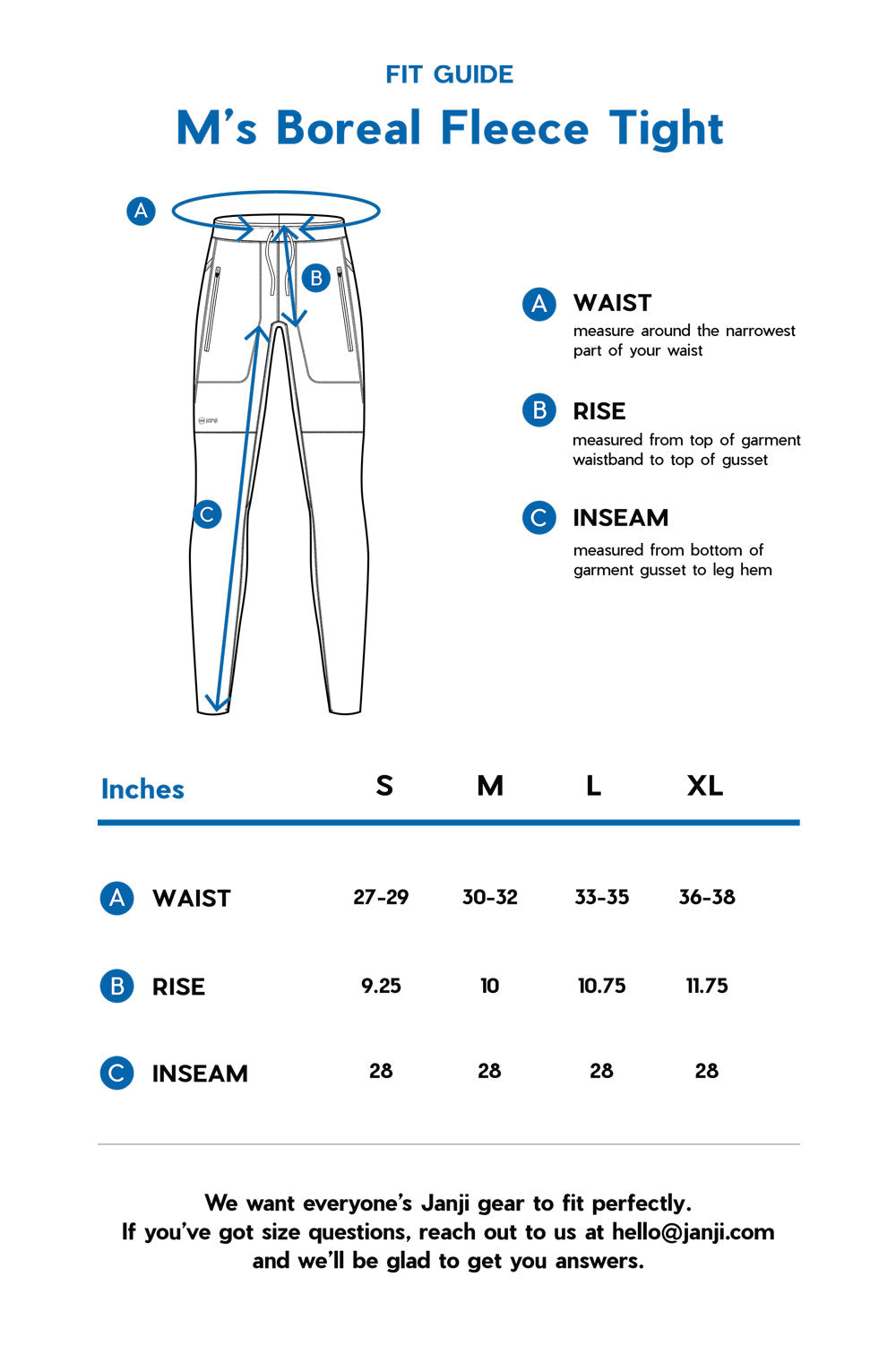 M's Boreal Fleece Tight size guide
