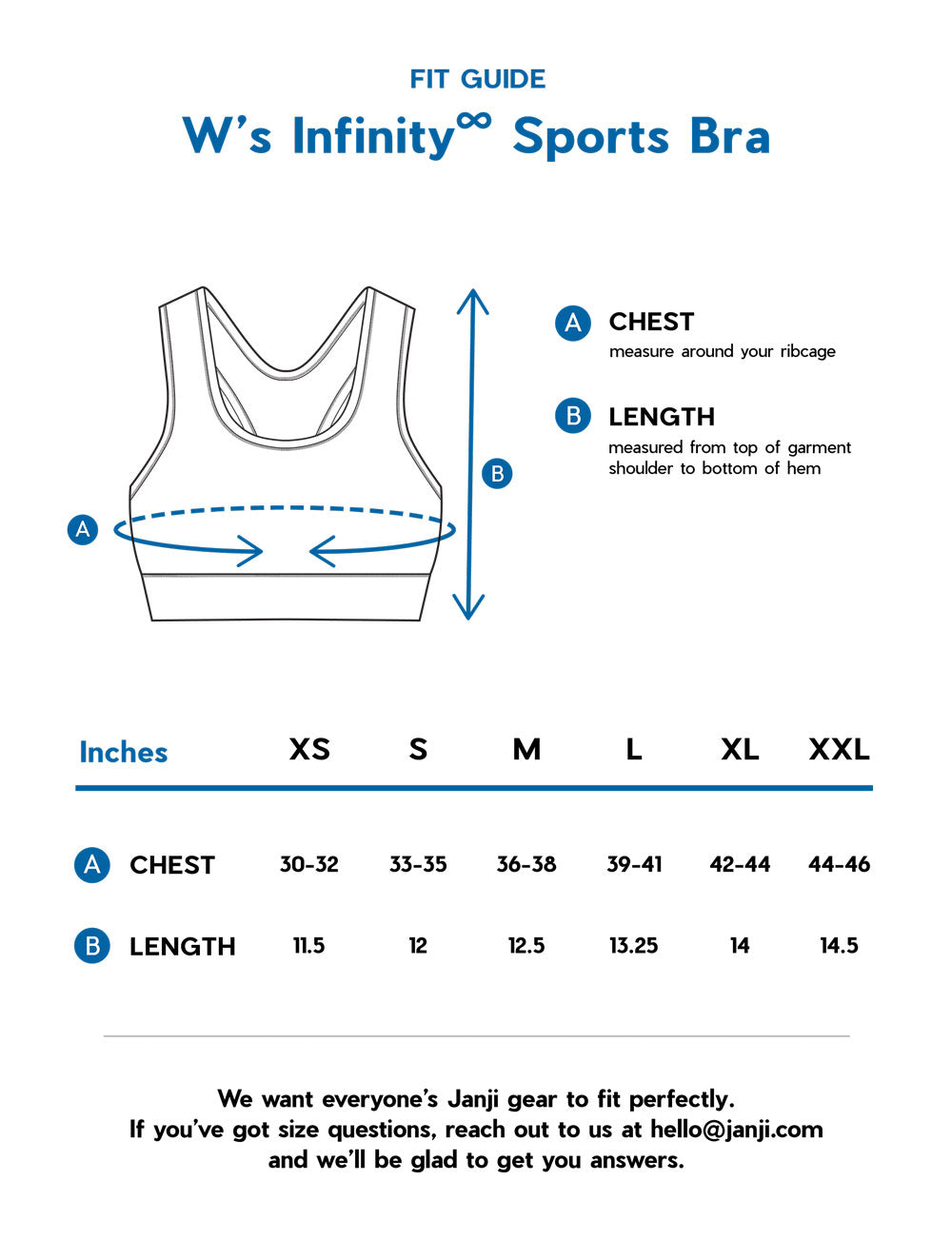 W's Infinity Sports Bra size guide