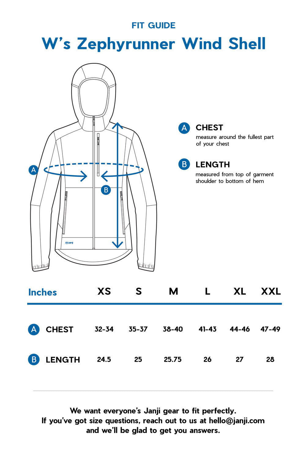 W's Zephyrunner Wind Shell size guide