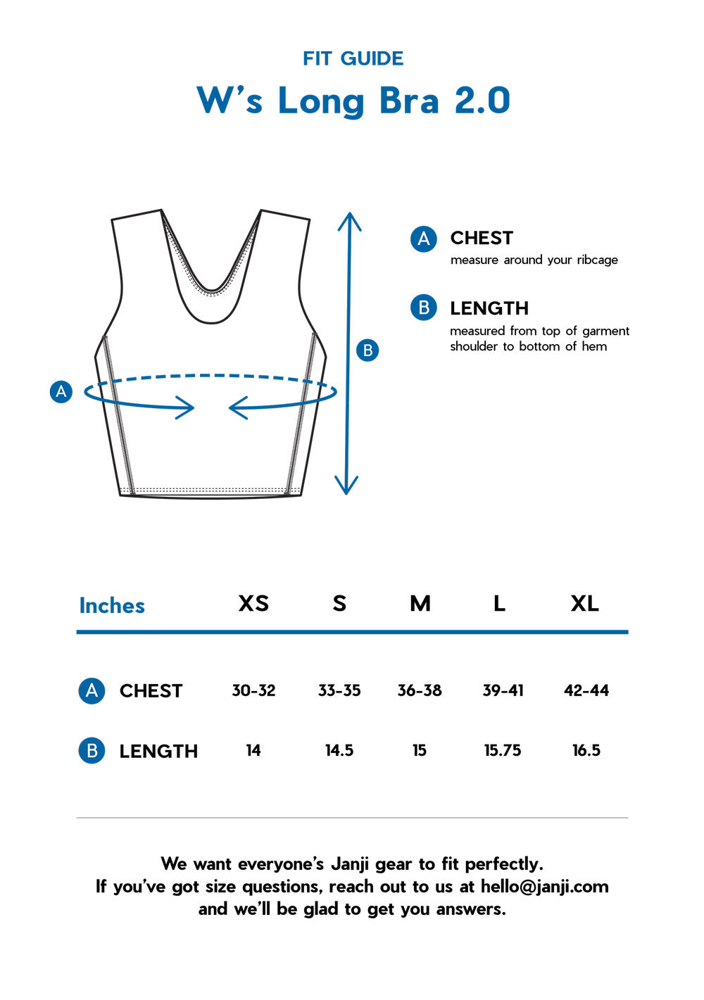 W's Long Bra size guide